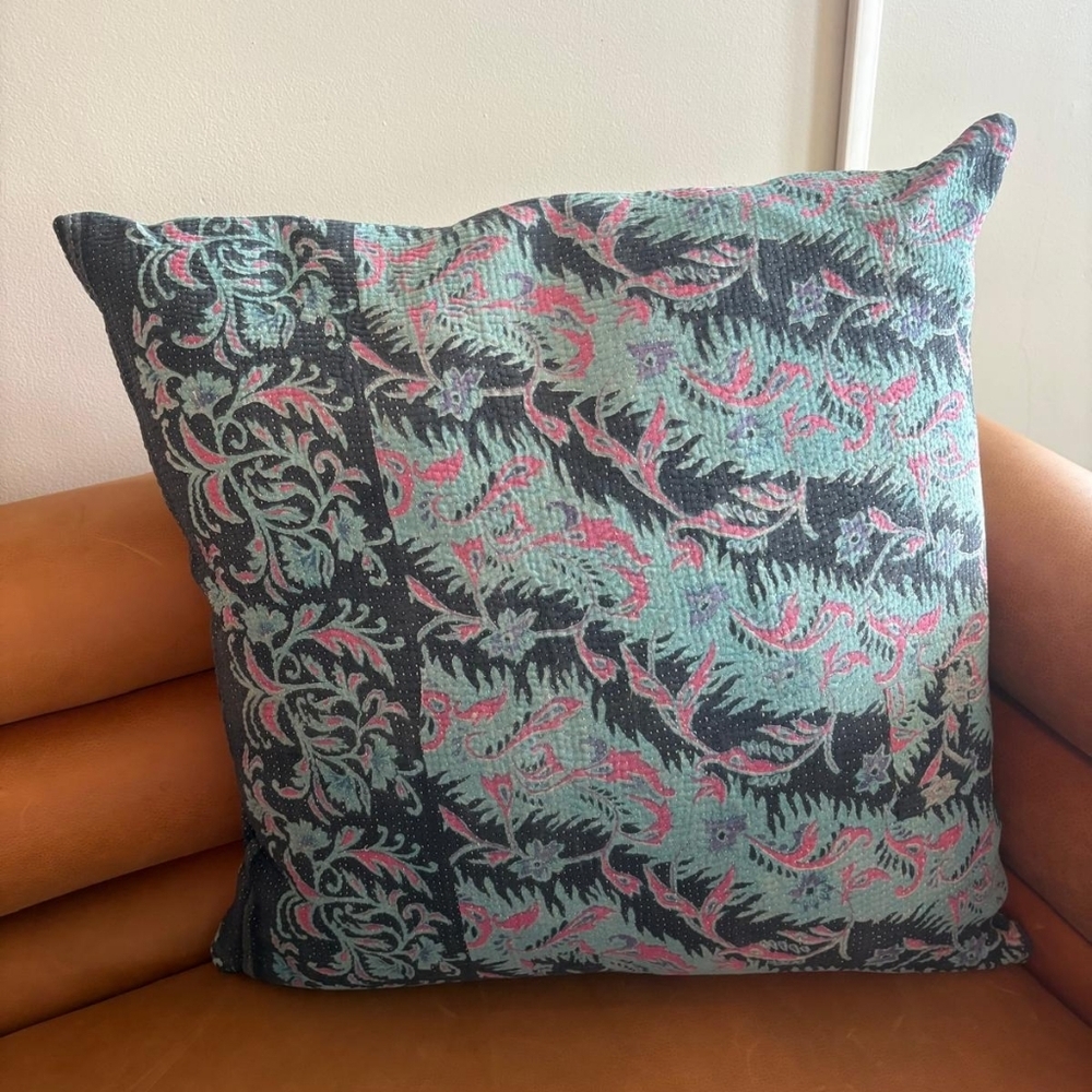 NWT Vintage One Of A Kind Sari Kantha Pillow-22in Purple/Turquoise
